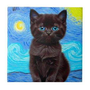 Carreau Van Gogh Starry Night Black Cat