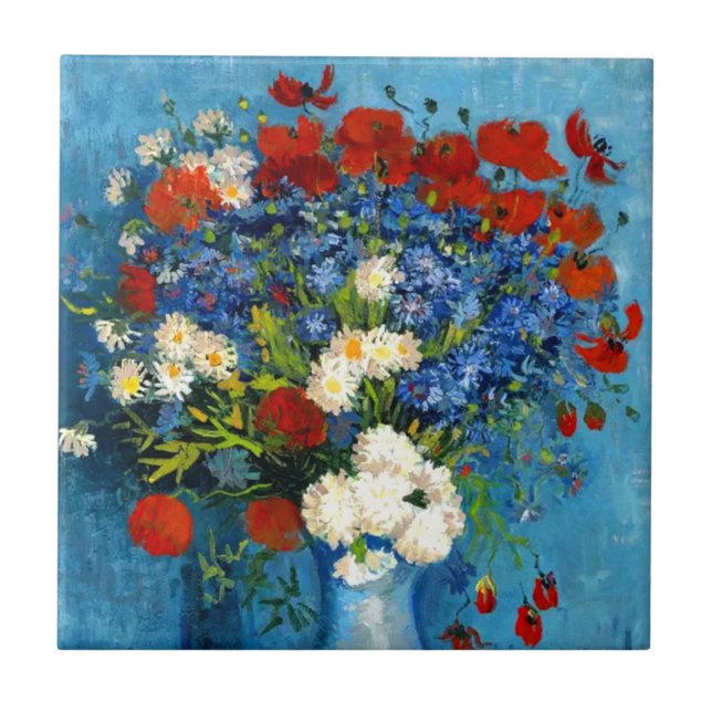 Carreau Van Gogh Vase avec Cornflowers et Poppies (Devant)