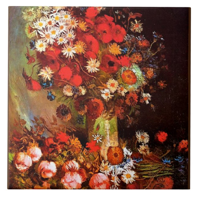 Carreau Van Gogh - Vase avec des pavots, des fleurs de Cor (Devant)