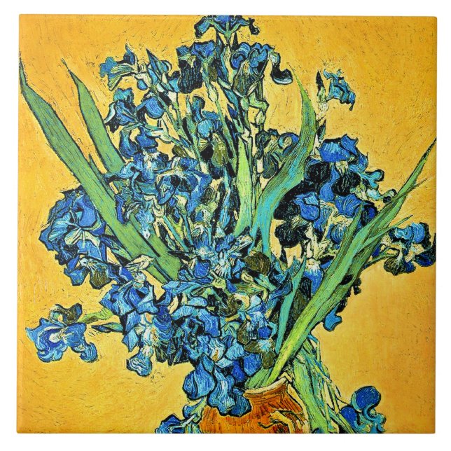 Carreau Van Gogh - Vase avec iris Fond jaune (Devant)
