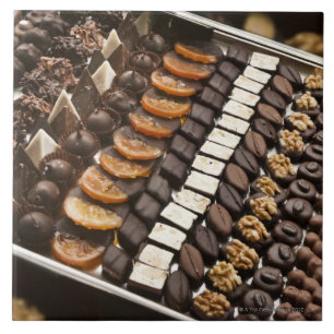 Carreau Variété de pralines artisanales de chocolat