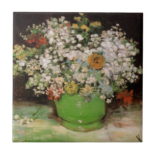 Carreau Vase avec fleurs de Zinnia par Vincent van Gogh
