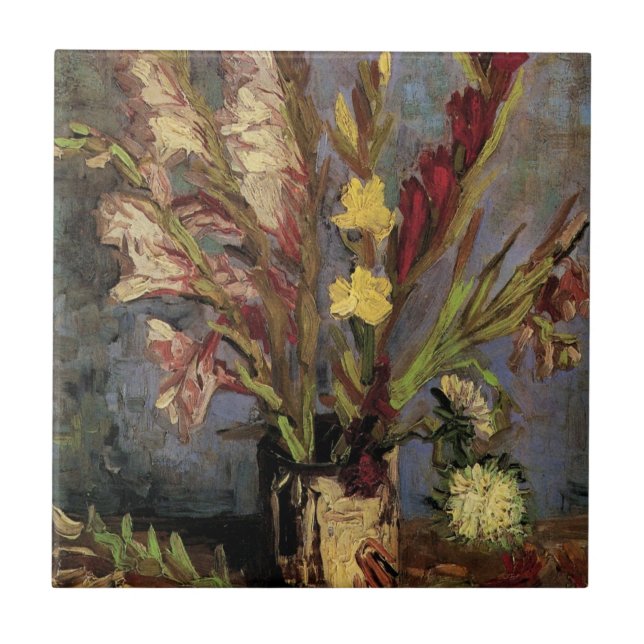 Carreau Vase avec Glaïeuls par Vincent van Gogh (Devant)