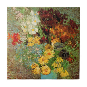 Carreau Vase avec marguerites et anémones par Vincent van