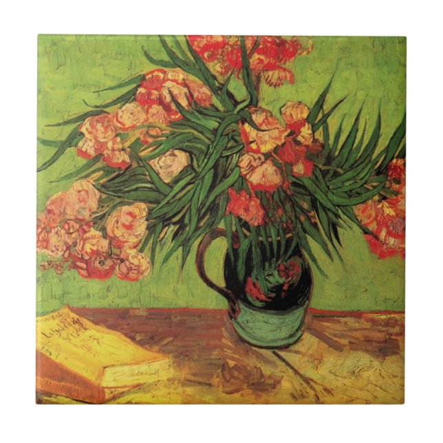 Carreau Vase avec Oleanders et livres par Vincent van Gogh (Devant)