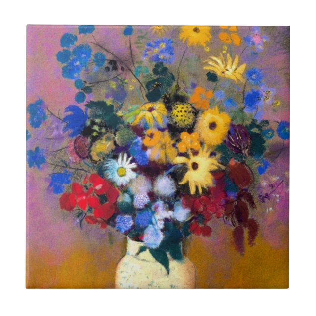 Carreau Vase blanc avec fleurs Odilon Redon (Devant)