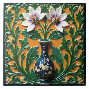 Carreau Vase Bleu en Fleur