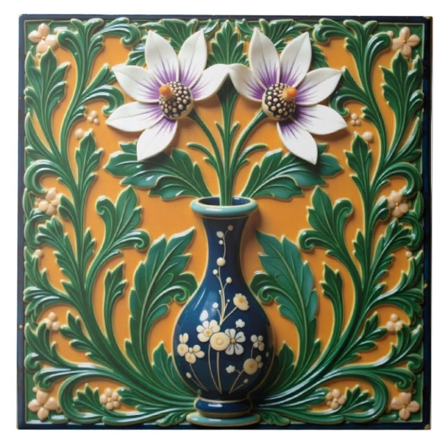 Carreau Vase Bleu en Fleur (Devant)