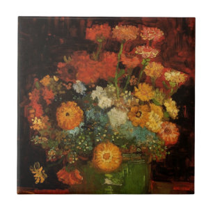 Carreau Vase de fleurs avec des zinnias par Vincent van Go