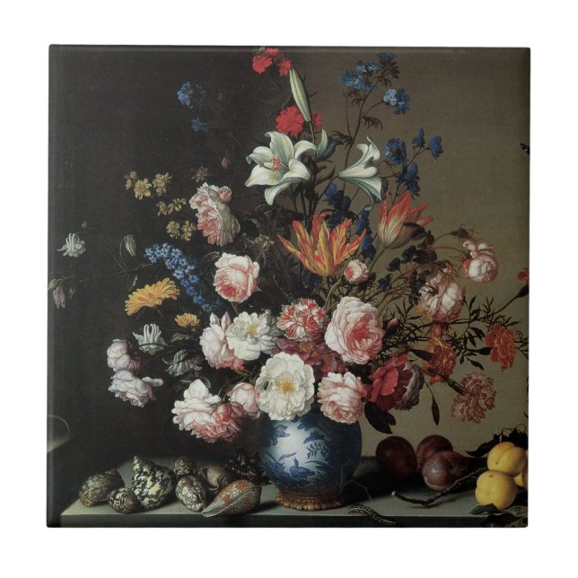 Carreau Vase de fleurs près d'une fenêtre, Balthasar van d (Devant)