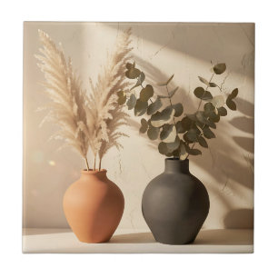 Carreau Vase en céramique Bohème Pampas Eucalyptus Nature