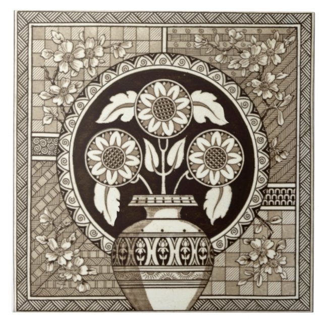 Carreau Vase esthétique victorienne de Repro Sepia (Devant)