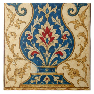 Carreau Vase ornemental bleu Iznik Art floral