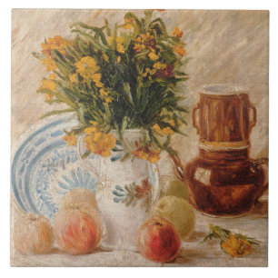 Carreau Vase vintage avec Fleurs Café et Fruit