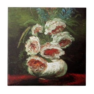 Carreau Vase vintage avec Peonies, Vincent van Gogh.