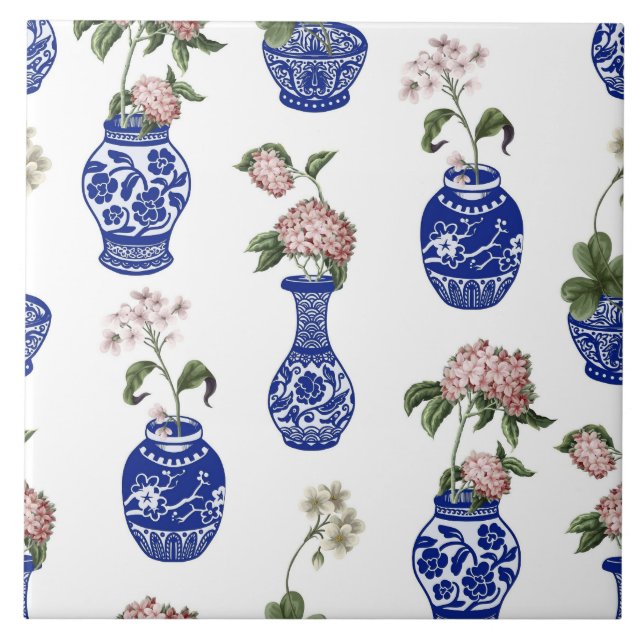 Carreau Vases et fleurs bleus de chinoiserie  (Devant)