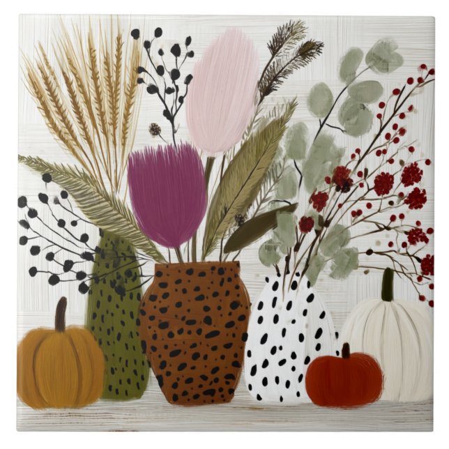 Carreau Vases tachetés léopard prune et olive (Devant)