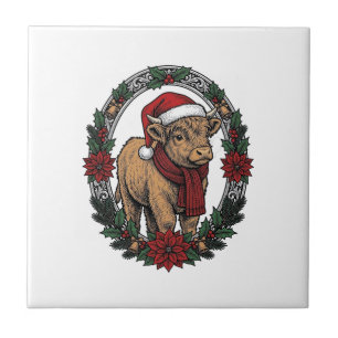 Carreau Veau de Noël Vintage Gravure Fête T-Shirt