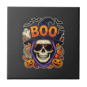 Carreau Vecteur de lunettes de soleil crâne Boo Halloween
