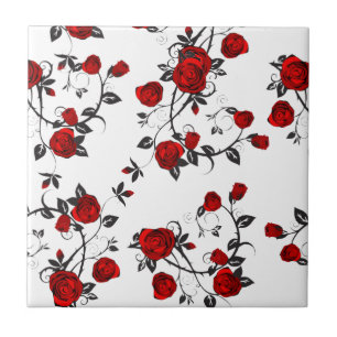 Carreau Vecteur de roses rouges, pétales floraux asymétr