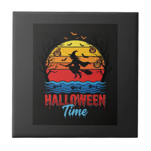 Carreau Vecteur de sorcière de coucher de soleil d'Hallowe
