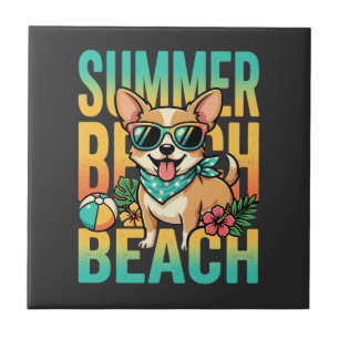 Carreau Vecteur de vacances de chien de plage d'été