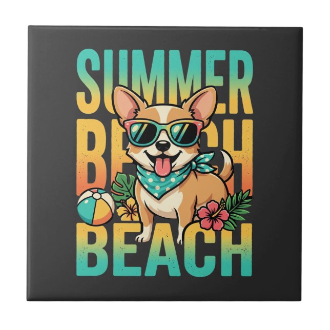 Carreau Vecteur de vacances de chien de plage d'été (Devant)