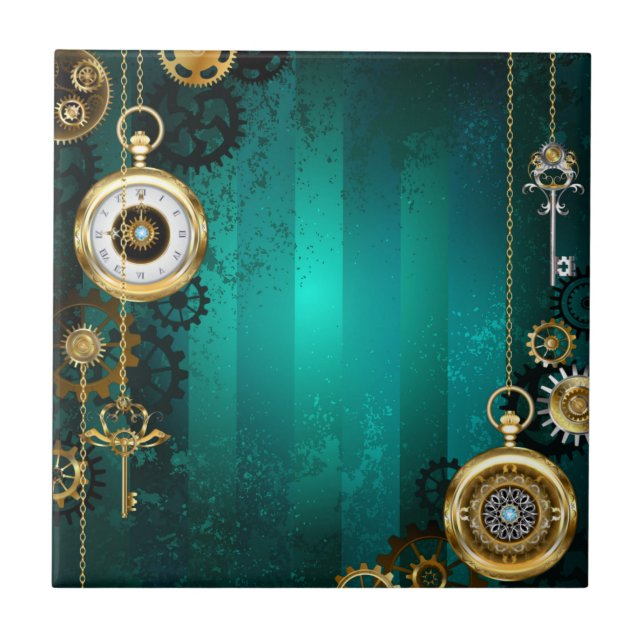 Carreau Veille bijoux Steampunk sur un Arrière - plan vert (Devant)