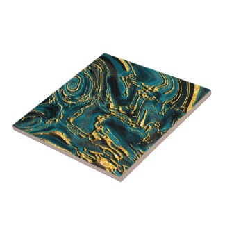 Carreau Veines d'or en tuiles Turquoises