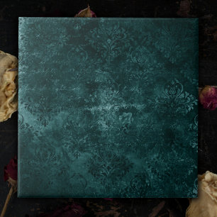 Carreau Velvety Turquoise Damask Grunge vert foncé Baroq