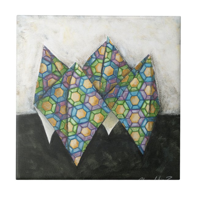 Carreau Vendeur Origami Fortune sur papier géométrique (Devant)