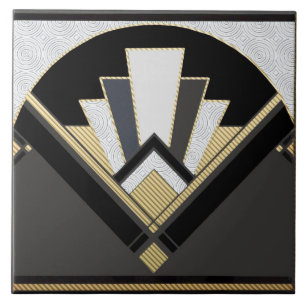 Carreau Ventilateur en céramique à motifs gris et or noir