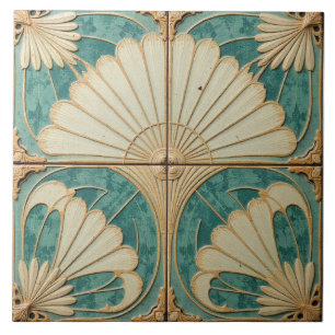 Carreau Ventilateurs Turquoises et crème dorés