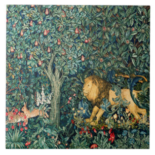 Carreau VERDURE, ANIMAUX FORESTIERS Lion et lièvres