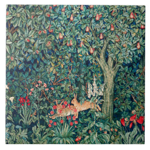 Carreau VERDURE, Hares FORESTIERS, Hares Floral vert