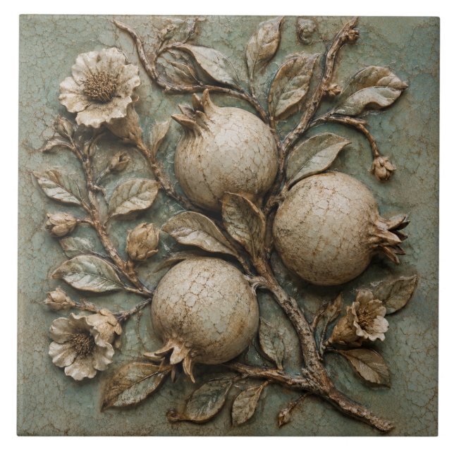 Carreau Verger de Grenades Rustique Faux Relief (Devant)