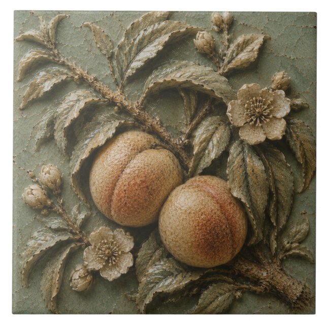 Carreau Verger de Pêchers Fleuris en Relief Faux Rustique (Devant)