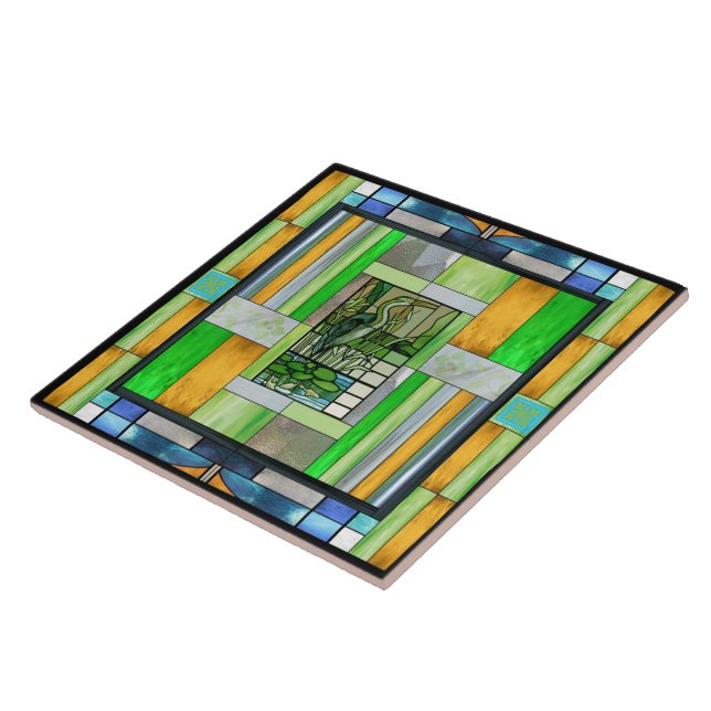 Carreau Verre coloré de Héron Bleu (Côté)