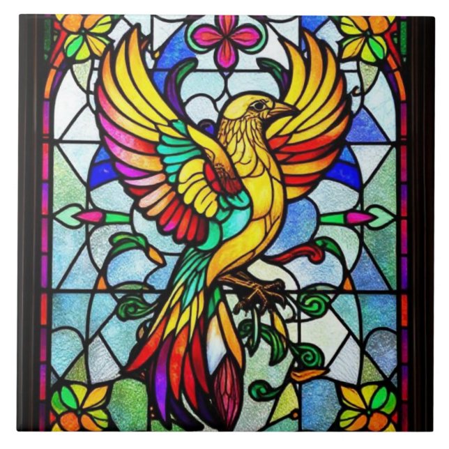 Carreau Verre coloré Oiseaux Animaux inspirés (Devant)