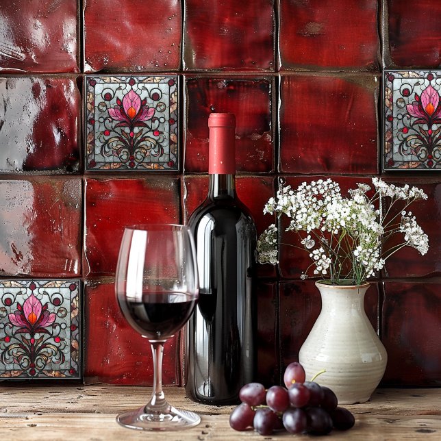 Carreau Verre coloré rouge rose fleur (Créateur téléchargé)