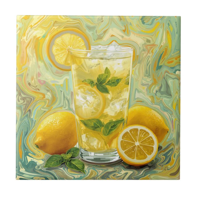 Carreau Verre frais de limonade et citrons Art abstrait  (Devant)