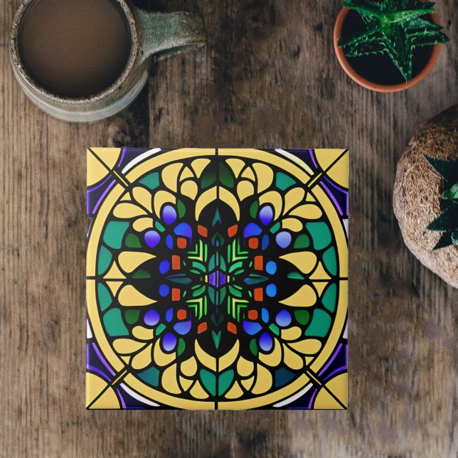 Carreau Verre Jaune Coloré Art Déco Oeuvre (Créateur téléchargé)