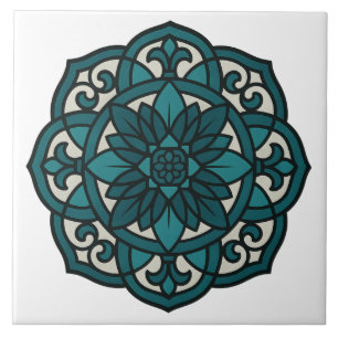 Carreau Verre teinté mandala sarcelle élégant 