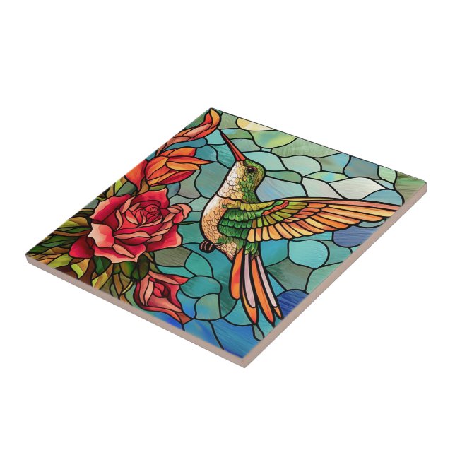 Carreau Verre verni Oiseau de mer Floral (Côté)