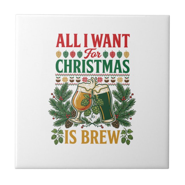 Carreau Verres à bière de Noël Brew All Want Pine Hops (Devant)
