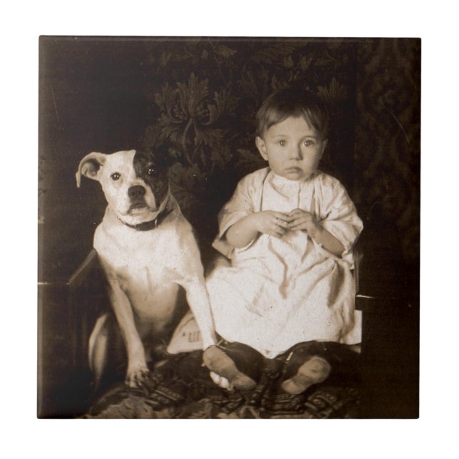 Carreau vers 1910 pitbull et bébé (Devant)