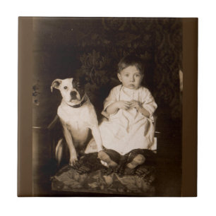 Carreau vers 1910 pitbull et bébé RPPC