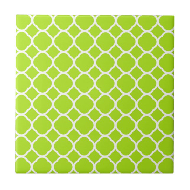 Carreau Vert Citron Clair et Motif Quatrefeuilles Blanc (Devant)