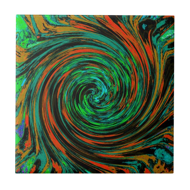 Carreau Vert Citron et Tourbillon Rétro Abstrait Orange (Devant)