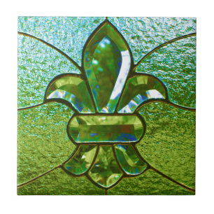 Carreau Vert en verre souillé de Fleur De Lis